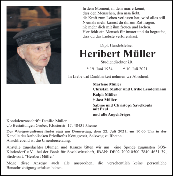 Anzeige von Heribert Müller 