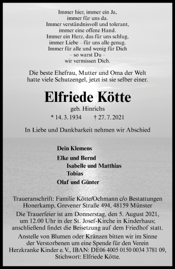 Anzeige von Elfriede Kötte 
