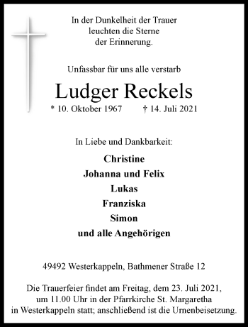 Anzeige von Ludger Reckels 