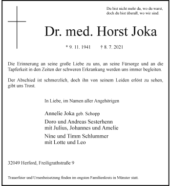 Anzeige von Horst Joka 