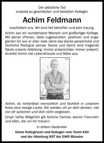 Anzeige von Achim Feldmann 