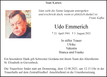 Anzeige von Udo Emmerich 