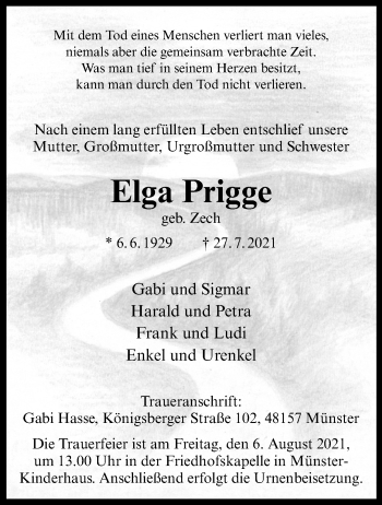 Anzeige von Elga Prigge 