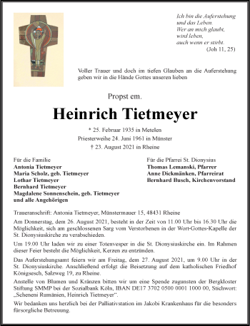 Anzeige von Heinrich Tietmeyer 