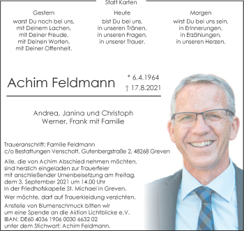 Anzeige von Achim Feldmann 