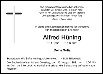 Anzeige von Alfred Hüning 