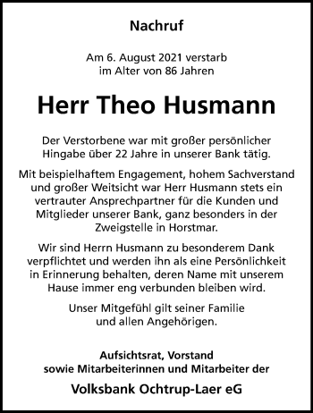 Anzeige von Theo Husmann 