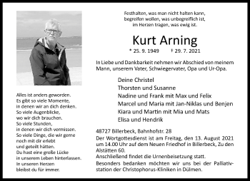 Anzeige von Kurt Arning 