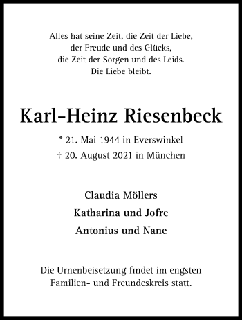 Anzeige von Karl-Heinz Riesenbeck 