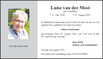 Anzeige von Luise van der Most 