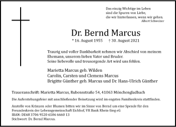 Anzeige von Bernd Marcus 