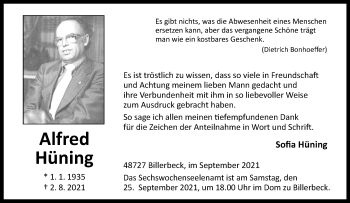 Anzeige von Alfred Hüning 