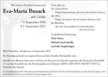 Anzeige von Eva-Maria Busack 