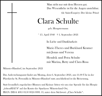 Anzeige von Clara Schulte 