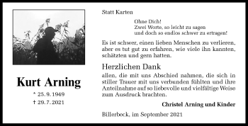 Anzeige von Kurt Arning 