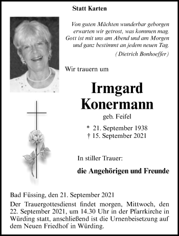 Anzeige von Irmgard Konermann 