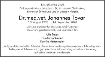 Anzeige von Johannes Tovar 