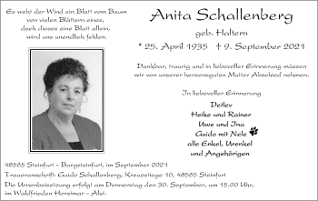 Anzeige von Anita Schallenberg 