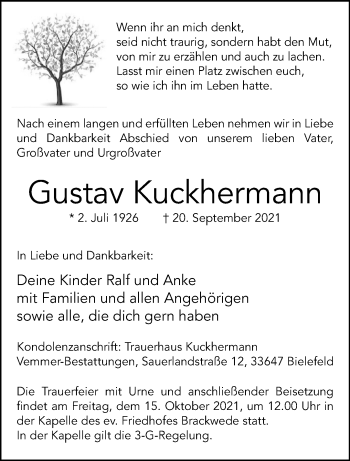 Anzeige von Gustav Kuckhermann 