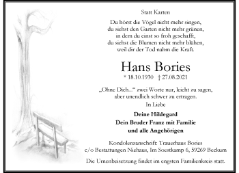 Anzeige von Hans Bories 