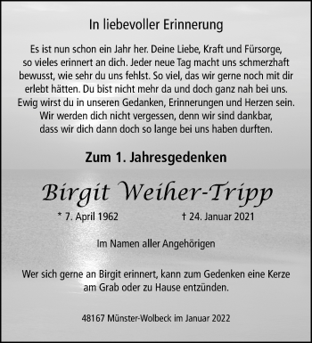 Anzeige von Birgit Weiher-Tripp 