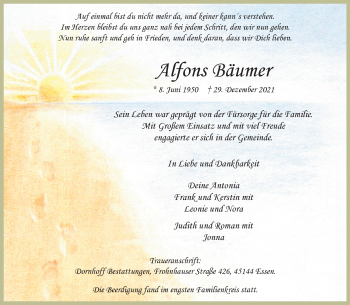 Anzeige von Alfons Bäumer 