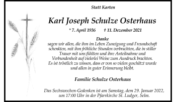 Anzeige von Karl Joseph Schulze Osterhaus 