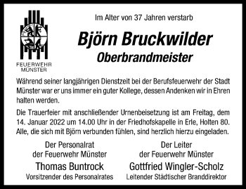 Anzeige von Björn Bruckwilder 