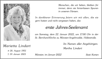 Anzeige von Marietta Lindart 