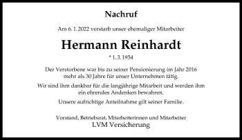 Anzeige von Hermann Reinhardt 