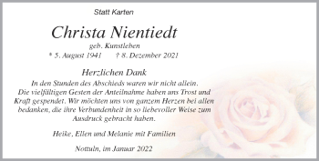 Anzeige von Christa Nientiedt 