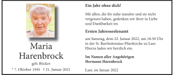 Anzeige von Maria Harenbrock 