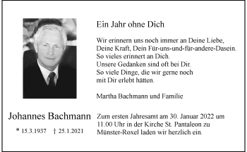 Anzeige von Johannes Bachmann 