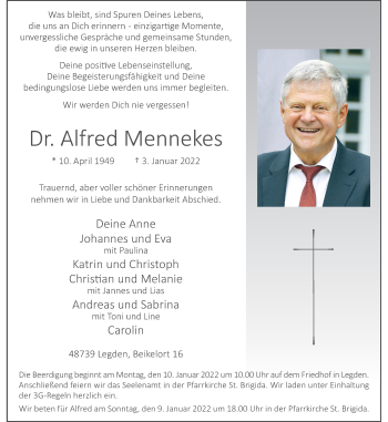 Anzeige von Alfred Mennekes 