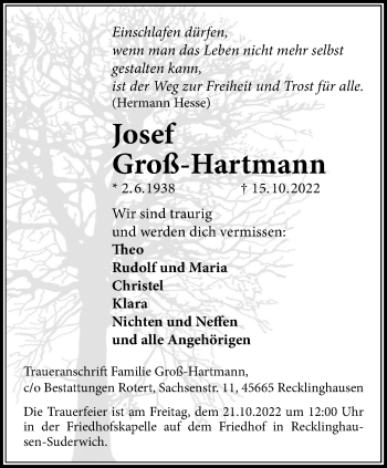 Anzeige von Josef Groß-Hartmann 