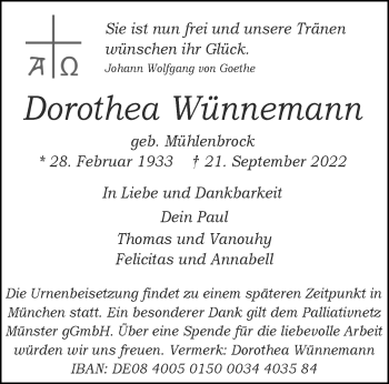 Anzeige von Dorothea Wünnemann 