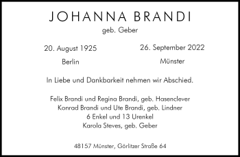 Anzeige von Johanna Brandi 