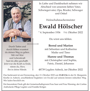 Anzeige von Ewald Hölscher 