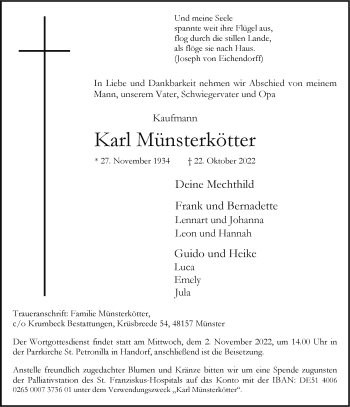 Anzeige von Karl Münsterkötter 