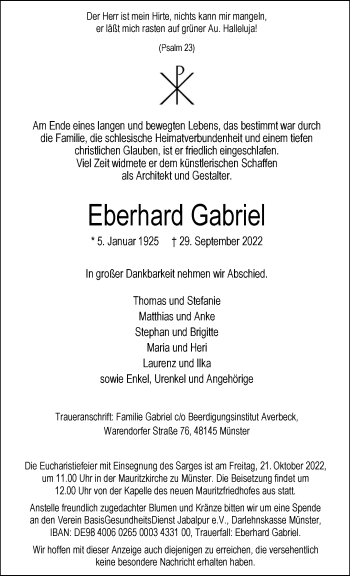 Anzeige von Eberhard Gabriel 