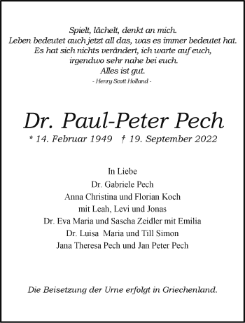 Anzeige von Paul Peter Pech 