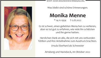 Anzeige von Monika Menne 