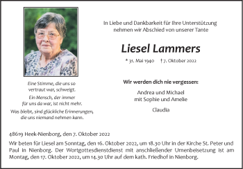 Anzeige von Liesel Lammers 