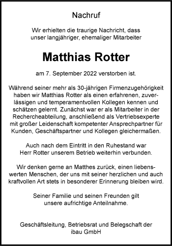 Anzeige von Matthias Rotter 