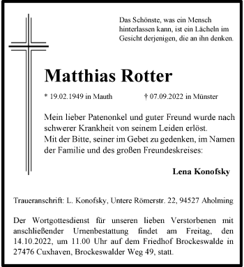 Anzeige von Matthias Rotter 