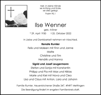 Anzeige von Ilse Wenner 