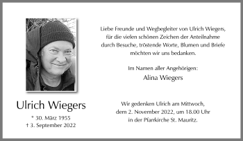 Anzeige von Ulrich Wiegers 