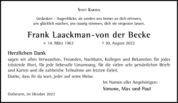 Anzeige von Frank Laackman-von der Becke 