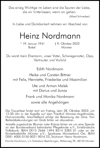 Anzeige von Heinz Nordmann 