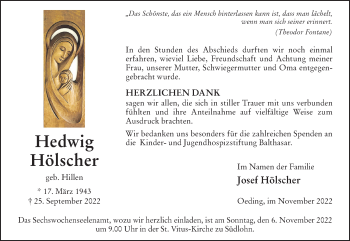 Anzeige von Hedwig Hölscher 